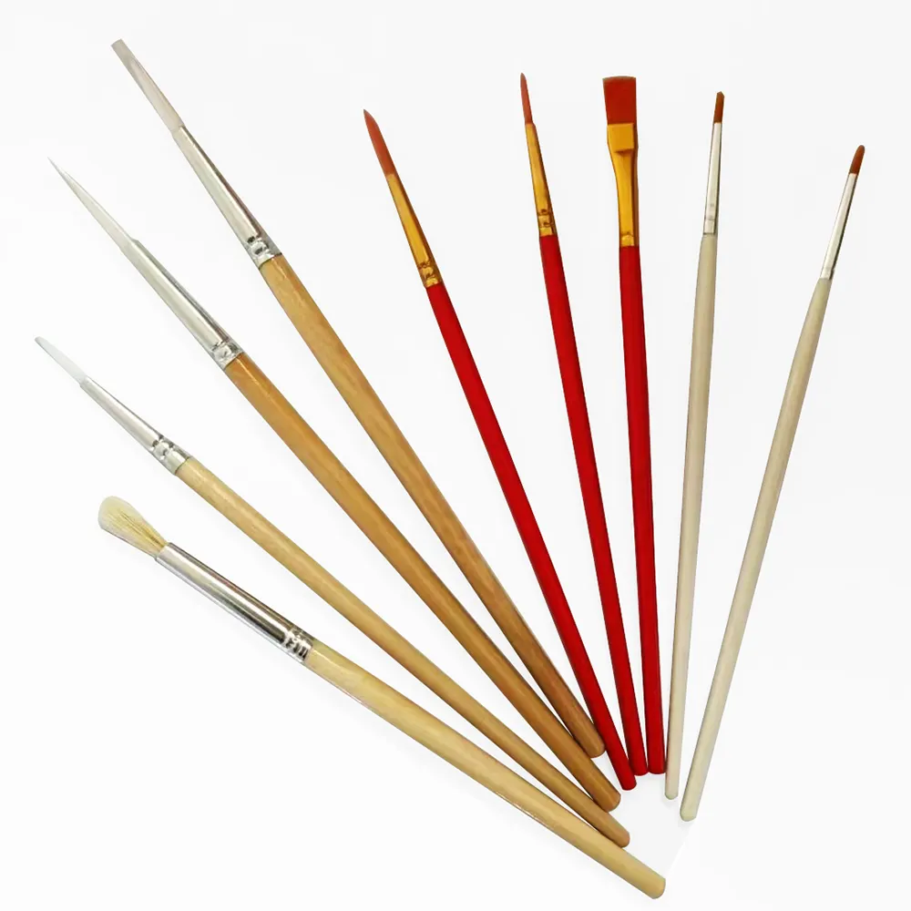 Artist paint brushes with nylon hair & wood handle for watercolor, acrylic, gouach, oil painting