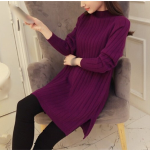 Neue Mode Lässiger Loser Einfarbiger Koreanischer Pullover Modisches Einteiliges Langes Wollkleid für Damen Koreanische Kleidung für Frauen - Product Image 3