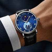 Nouvelle montre mécanique automatique pour homme, style affaires, en métal, étanche 30M, avec cadran bleu planétaire lumineux, ciel étoilé et aiguille des phases lunaires