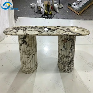 Table console en marbre Calacatta Viola, table console moderne pour <span class=keywords><strong>entrée</strong></span>, table console de luxe avec plateau en marbre Arabescato, piliers cannelés - Product Image 4