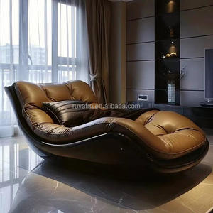 كرسي استراجة هزاز بشكل بيضاوي من الألياف الزجاجية بتصميم فاخر مع وضعيات قابلة للتعديل مع كرسي جلد لغرفة المعيشة في المنزل للاسترخاء والاسترخاء - Product Image 6