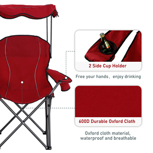 Chaise de camping pliante en métal pour pique-nique en plein air, pêche, plage, avec pare-soleil, économique - Product Image 3