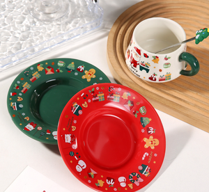 Christmas Ceramic Cup and Saucer Set with Santa Claus Cartoon Design, Red and Pink Handles, Holiday <b>Drinkware</b> for Coffee or Tea - Product Image 6