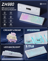 Teclado Mecánico Zornher ZH980 White Spider Web con Interruptores Gateron, Retroiluminación RGB, Conectividad Tri-Modo para Esports y Gaming, USB-C