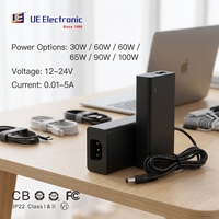 Adaptateur d'alimentation de bureau UE Electronic 30W 60W 65W 100W AC/DC 12V 15V 20V 24V 1.75A 3A 5A avec prise AC C6 C8 C14 C18