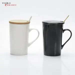 Pianura personalizzato Porcellana Bianca tazza di Caffè Tazza di Tè tazza di Ceramica Nera Tazza di Porcellana Con Coperchio e Cucchiaio Produttore