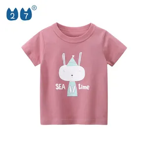 OEMファッションかわいい女の子半袖子供コットントップピンクガールTシャツ