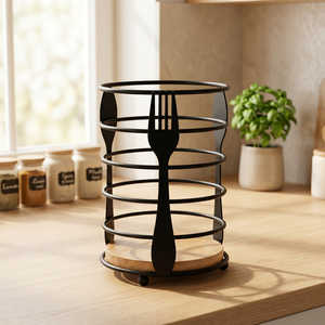 Cylindrical Metal <b>Utensil</b> <b>Holder</b> With Base Rust Resistant <b>Kitchen</b> Storage Rack Minimalist Design Standing Type - Product Image 6
