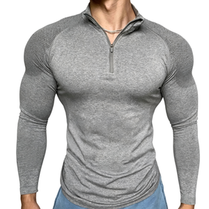Camiseta de Compresión de Manga Larga con Cuello Alto y Cierre de 1/4 para Hombre, Color Negro, Secado Rápido, Ajuste Deportivo, para Gimnasio y Entrenamiento, Ajuste Delgado, Tejido de Poliéster - Product Image 2
