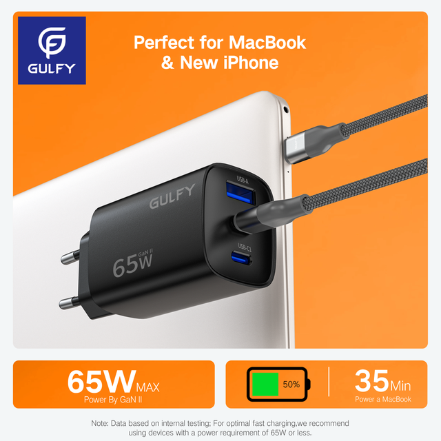 65W USB C USB-A PD Fast Charger GaN Wall Charger for Laptop Tablet iPhone Android OEM Wholesale