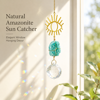 Attrape-soleil en pierre brute d'Amazonite naturelle, carillon éolien, design œil protecteur, prisme de cristal, décoration suspendue