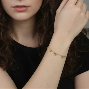 2026 316L Stainless Steel Bow <b>Charm</b> Beaded Chain <b>Bracelet</b> Gold & <b>Silver</b> Plated Adjustable Trendy Jewelry for Daily Wear - Product Image 1