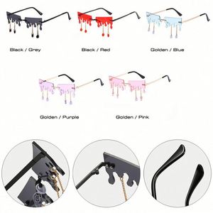 Nouvelles Lunettes de Soleil Rectangulaires Sans Monture pour Femme, avec Verres Transparents Effet Goutte d'Eau et Pendentif Larme, Modèle Océan - Product Image 6