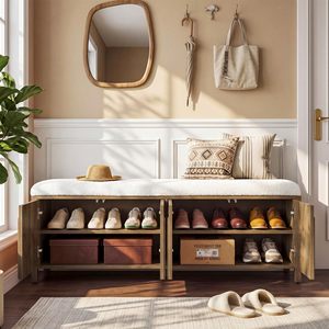 Banc à chaussures en bois SENYU avec coussin et rangement, organisateur d'entrée moderne, style scandinave, meubles de salon - Product Image 2