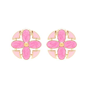 Fashion <b>Stud</b> Earrings 316L Stainless Steel PVD Gold Plating Pink Flower Design - Product Image 2