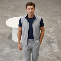 Ensemble 3 pièces pour homme : gilet zippé, pantalon et chemise – Tenue décontractée chaude d'automne en tissu 100 % polyester respirant
