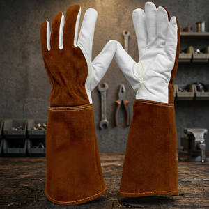 Gants de sécurité en cuir résistants à la chaleur, 14 pouces, manchette droite, anti-chaleur, durables, texture complète, surface lisse - Product Image 3