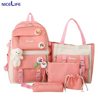 2024 Marksman Style coréen étanche école sac à dos sac ensemble Kawaii 4 pièces université sacs filles PU Nylon à la mode école