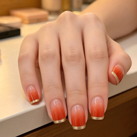 Ongles à presser French Manucure Dégradé Orange Rouge, Courts Carrés Réutilisables en Acrylique, Lot de 24 Pièces pour Salon