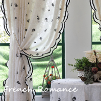 Rideau Intégré Moderne Français en Gaze Transparente Imperméable, Broderie Rose Crème, Écologique, Lavable à la Main, Hiver, pour Salon