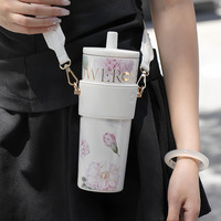 Vaso Térmico de Acero Inoxidable 316 con Diseño Floral, Ecológico, de Gran Capacidad (710 ml), Aislado por 12 Horas, con Pajita, para Mujer