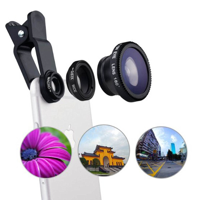 Hot Sale 3 in 1 Mobile Phone Camera Lens 0.67 X Wide Angle Macro 180 Degree Fisheye Mobile Phone Lens