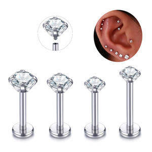 Toptan 316L paslanmaz çelik dudak damızlık düz zirkon Piercing küpe iç iplik kulak kemik damızlık ve dudak yüzük çocuklar için - Product Image 5