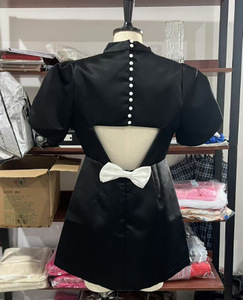 GX-abito da sera alla moda femminile abito da donna rosso girocollo a vita alta abiti a trapezio Mini abito elegante con fiocco - Product Image 4