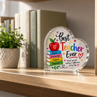 Plaque en acrylique en forme de cœur, cadeau pour enseignant, décoration de bureau, panneau en acrylique transparent avec support, souvenir de classe pour la reconnaissance des enseignants