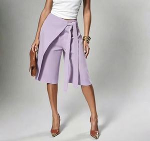 Office <strong>Lady</strong> Elegant Skirt Pants, High Waist Straight Leg Layered Wrap <strong>Culottes</strong> with Sash Detail - Product Image 5