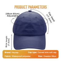 Casquette Heycap Dad de bonne qualité, logo brodé personnalisé, vente en gros, couleur unie, polyester, imperméable, visière incurvée de 58 cm