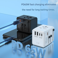Adaptateur de voyage GaN 45W 65W avec 3 USB-C 2 USB-A, chargeur rapide PD et prise universelle AC 8A pour une utilisation mondiale