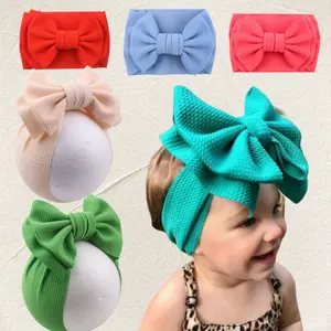 Ready to ship ins style double layer waffle bow baby patterned headband girl hair accessories headbands for baby bows