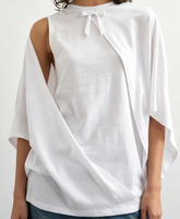 Débardeur blanc uni pour femme à col rond avec nœud frontal, épaules fendues, drapé, coupe ample, sans manches, style décontracté unique