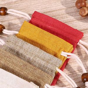 Sac en lin en gros avec cordon de serrage en perles de bois, motif feuille de lotus imprimé 8x10cm, emballage coloré pour bijoux et bonbons, idéal pour cadeaux - Product Image 4