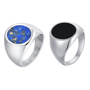 Anillo Grueso de Diseño Punk Simple, Acero Inoxidable de Alta Calidad, Chapado en Oro, Piedra Natural Lapislázuli, Forma Ovalada Negra, para Hombre - Product Image 6