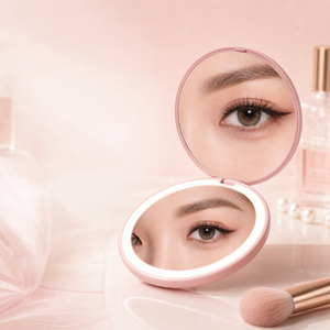 Travel Portable LED <b>Light</b> Small Round <b>Vanity</b> Mirror Folding Cute Compact Pocket Hand Mirror Custom Gift GZ RTS Bulk Mixed Order - Product Image 3