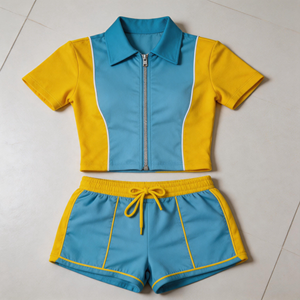Ensemble tendance pour femme : veste courte zippée à blocs de couleur et short à cordon de serrage - Style Y2K Streetwear Activewear Été 2026 - Product Image 4