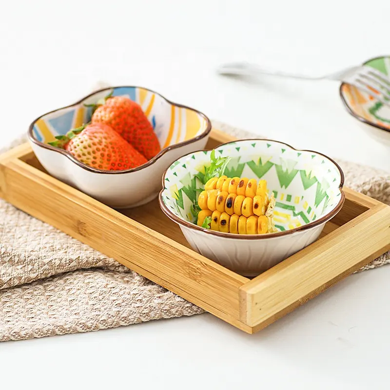 4-Inch Seasoning Dish Bohemian style Sauce Condiment ,Sushi Soy Dipping Bowl,Snack Serving Dishes Underglaze technology