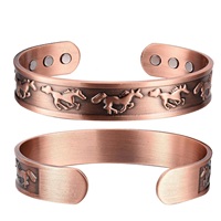 Ensemble de bijoux en cuivre pur, bracelets magnétiques en forme de cheval, bagues, énergie et santé, réglables, pour hommes, style vintage, manchette ouverte, redimensionnable
