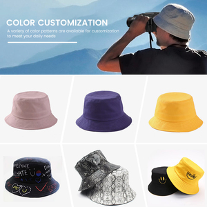 단색 프린트 자외선 차단 양면 폴리에스터/면 어부 모자 남녀 공용 아웃도어 하이킹용 - Product Image 5