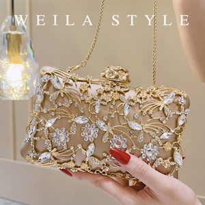 Túi xách cầm tay dạ hội cao cấp mạ vàng, thiết kế khoét lỗ, sang trọng, kiểu cổ điển, thích hợp cho đám cưới, dự tiệc, phù dâu, túi nhỏ, họa tiết thời trang đính đá - Product Image 5