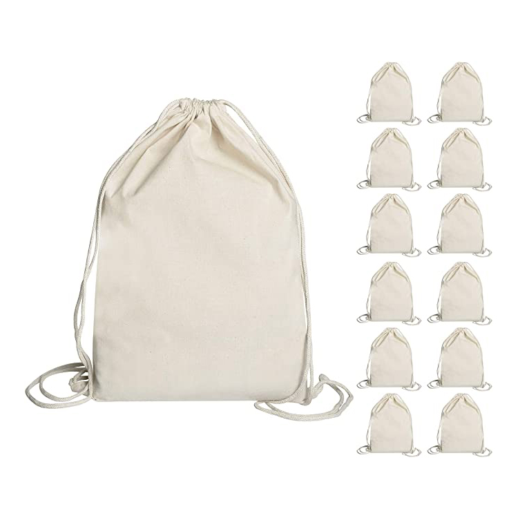 Custom logo gift packaging 8oz natural canvas drawstring bag for backpack