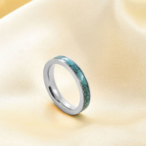 <b>Turquoise</b> Inlay Stainless Steel <b>Ring</b> 4Mm Geometric Design Unisex Fashion Jewelry Gift - Product Image 1