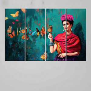Lienzos Decorativos con Diseño de Mariposa de Frida Kahlo, Impresiones en Lienzo Art Deco, Juego de 4 Cuadros Decorativos Personalizados para Colgar en la Pared - Product Image 2
