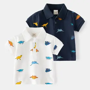 Summer New Cartoon Dinosaur Printed Boys' Polo Shirt Navy Casual Polo Collar Pearl Cotton Children's Short Sleeve T-shirt