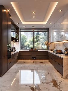 Conception de cuisine modulaire en forme de C moderne avec finition haut de gamme, rangement intelligent, éclairage élégant et style d'intérieur contemporain - Product Image 2