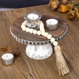 Support de présentation de gâteaux de mariage en bois perlé de luxe pour cuisine et fêtes, également utilisable comme plateau de rangement et présentoir - Product Image 1