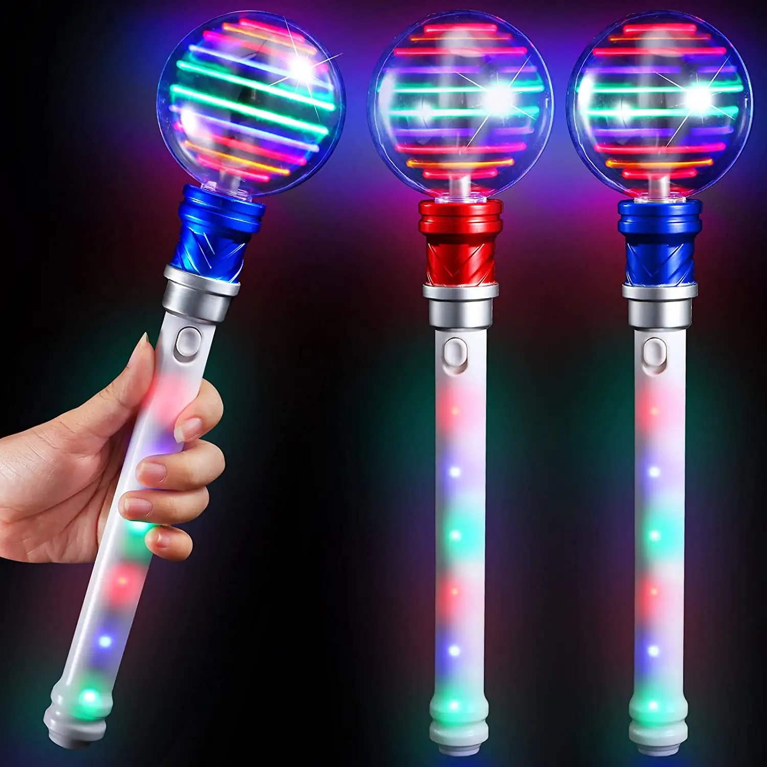 14 Inch LED Light up Magic Ball Toy Wand Flashing Wand Toy Light up Princess Wand Rotating Sensory Toy for Birthday Gift Party