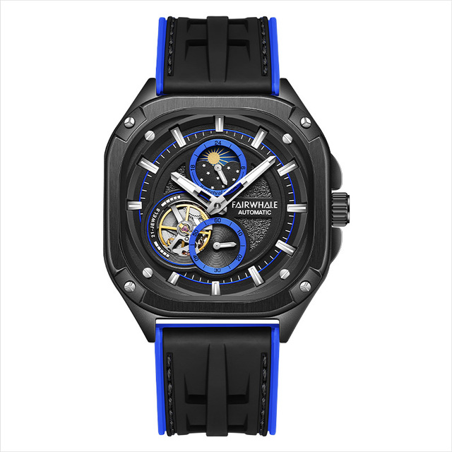 Watch Men Wrist Automatic Mechanical Casual 3atm Waterproof Calendar Moon Skeleton Tourbillon Stainless Steel Watches FW-6490